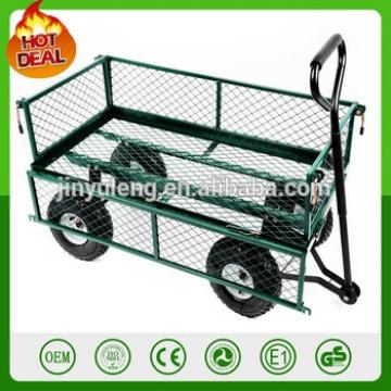 heavy duty 300kg capacity metal garden trolley green trailer cart truck 4 Wheel Transport Metal Wheelbarrow garden wagon
