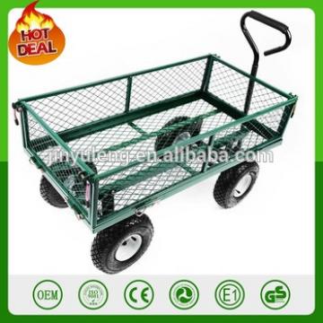 300kg capacity 4 wheel heavy duty metal garden trolley green trailer cart truck 4 Wheel Transport Metal Wheelbarrow garden wagon