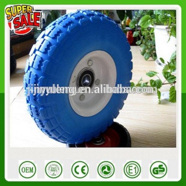 10 inch 4.10/3.50-4 metal steel rim PU solid foam wheel hand trolley truck wheel tool cart wheel #1 image