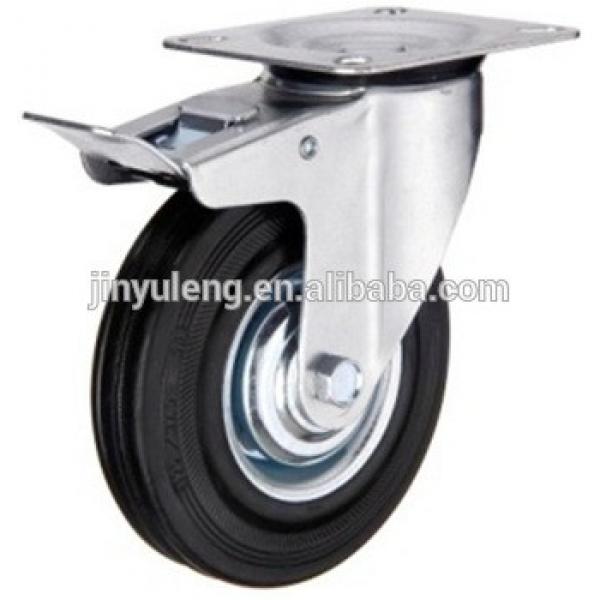 6 inch swivel solid rubber caster wheel with brake #1 image
