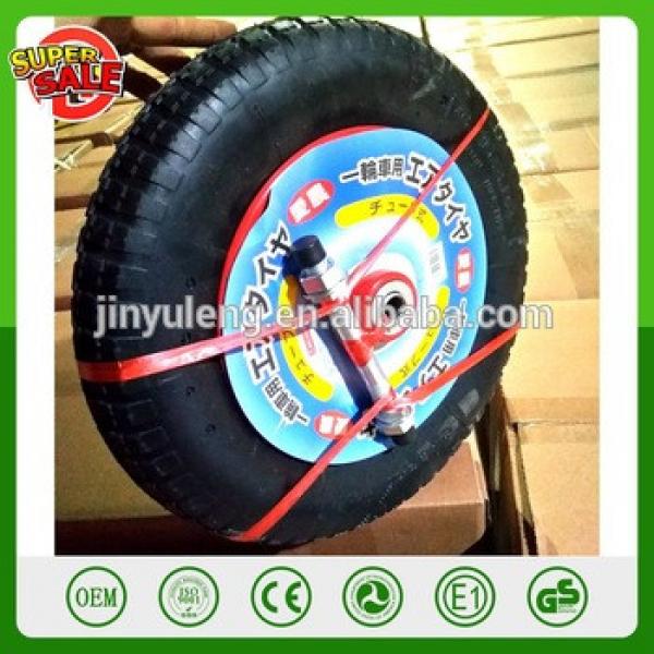 14&#39;&#39; 3.00/3.50-8 pneumtaic rubber wheel air wheel wheelbarrow wheel with axle metal steel rim #1 image