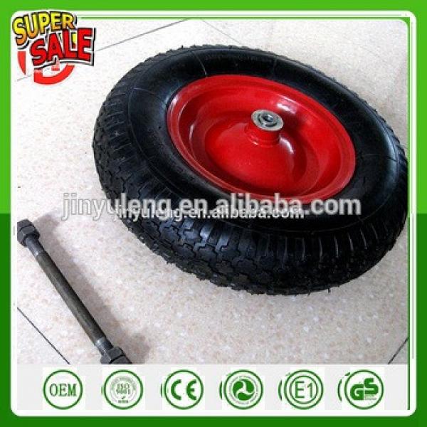 power capacity 14&#39;&#39;16 inch 3.50-8 4.00-8 pneumatic rubber tire gem pattern with axle steel rim wheelbarrow wheel rubber wheels #1 image