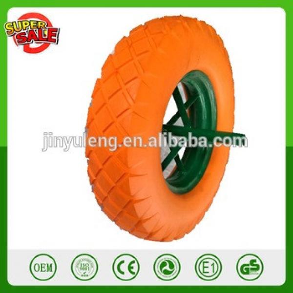 16 inch 4.00-8 Metail rim solid PU foam wheel for wheelbarrow barrow WB6400 spoke rim with axle solid tubeless tire #1 image