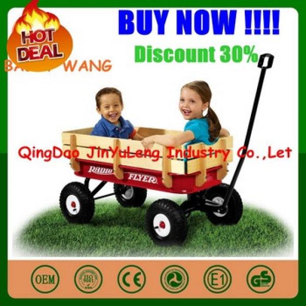 Wooden baby kids children wagon cart four wheels can folding #1 image